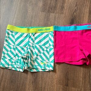 Nike Pro Turquoise/Hot Pink Geometric Athletic Shorts